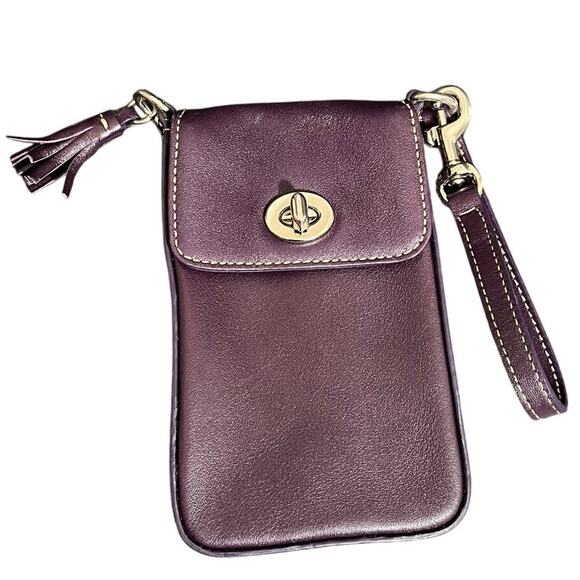 VINTAGE COACH Purple Leather Case TURNLOCK Wristlet POUCH TASSEL Wallet Bag - Picture 1 of 8
